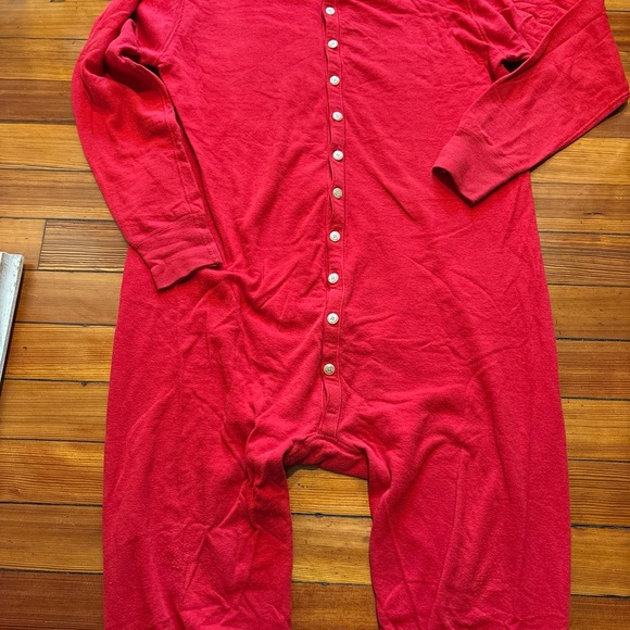 Men’s Vintage DUOFOLD Red Onesie Union Suit Pajamas, Back flap XL Wool blend - Picture 1 of 11
